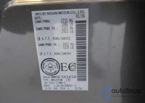 2016 Infiniti Qx60 z USA, uszkodzony, nr VIN 5N1AL0MM5GC501656